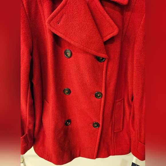 NWT - Anne Klein Wool Blend Red Pea Coat - Size XL - Picture 9 of 14